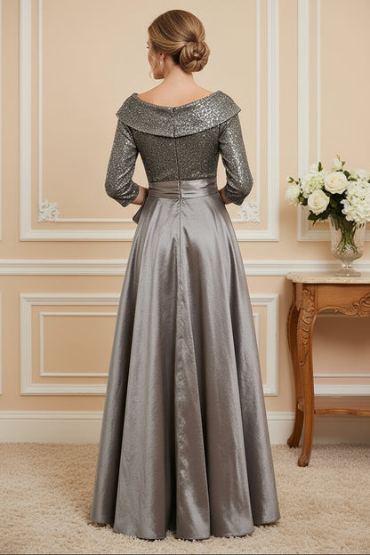 A-Line Sequin and Satin Evening Gown