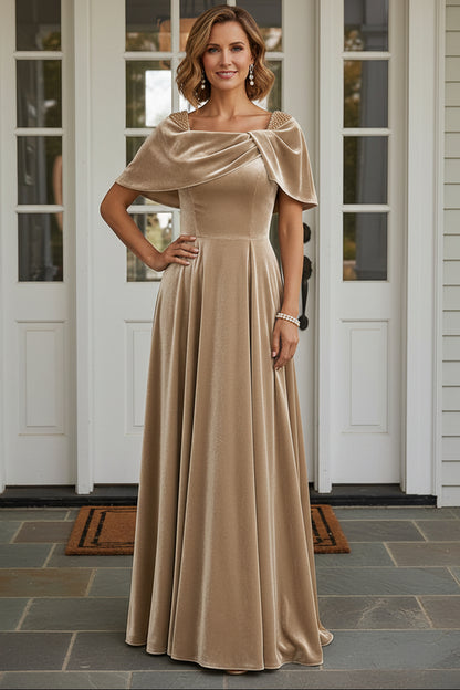 Velvet Capelet Evening Gown with Beaded Straps
