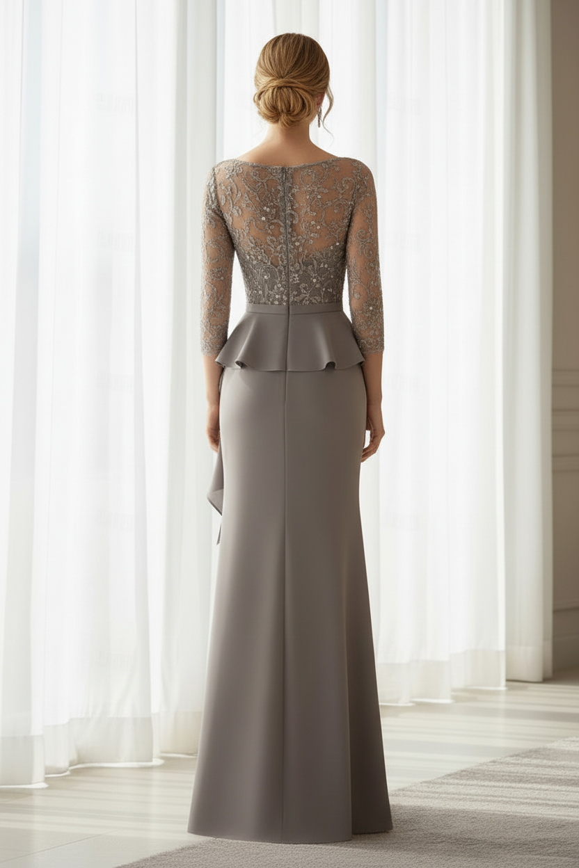 Illusion Lace Peplum Evening Gown