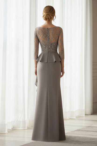 Illusion Lace Peplum Evening Gown