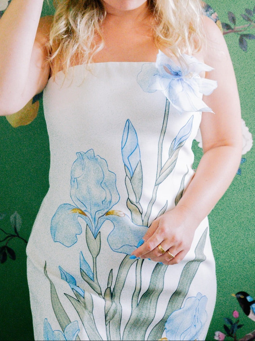 Strapless Floral Print Mini Dress with 3D Flower