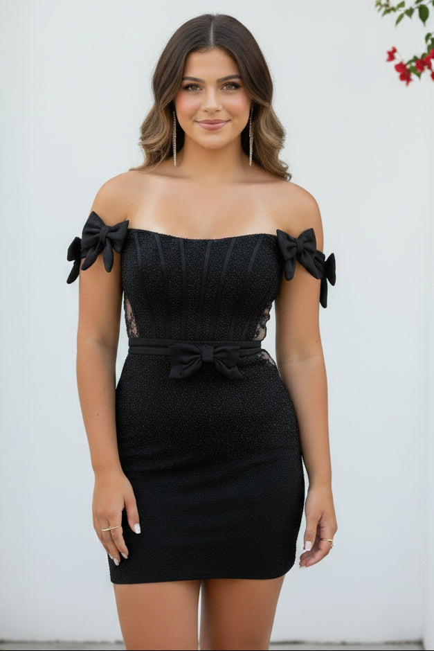 Off-the-Shoulder Corset Homecoming Dress with Bows