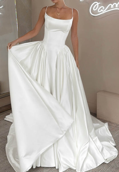 Satin Spaghetti Strap Ball Gown Wedding Dress