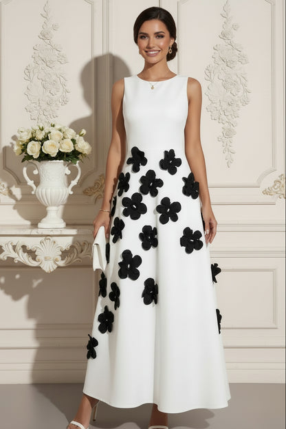 Sleeveless A-Line Maxi Dress with 3D Floral Appliques