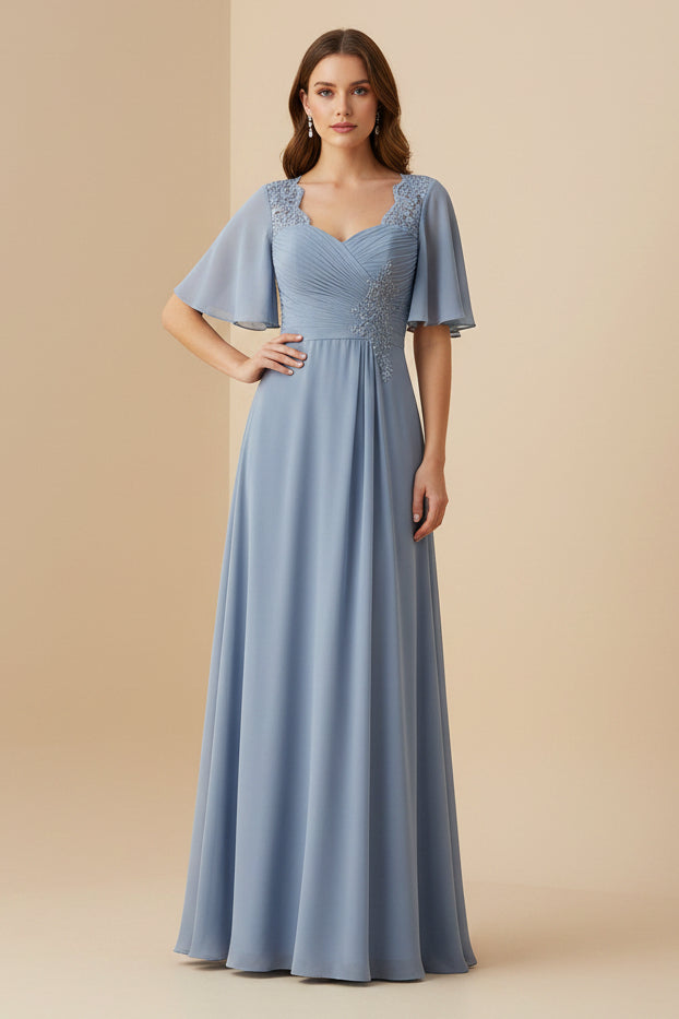 Flutter Sleeve Lace Applique A-Line Gown
