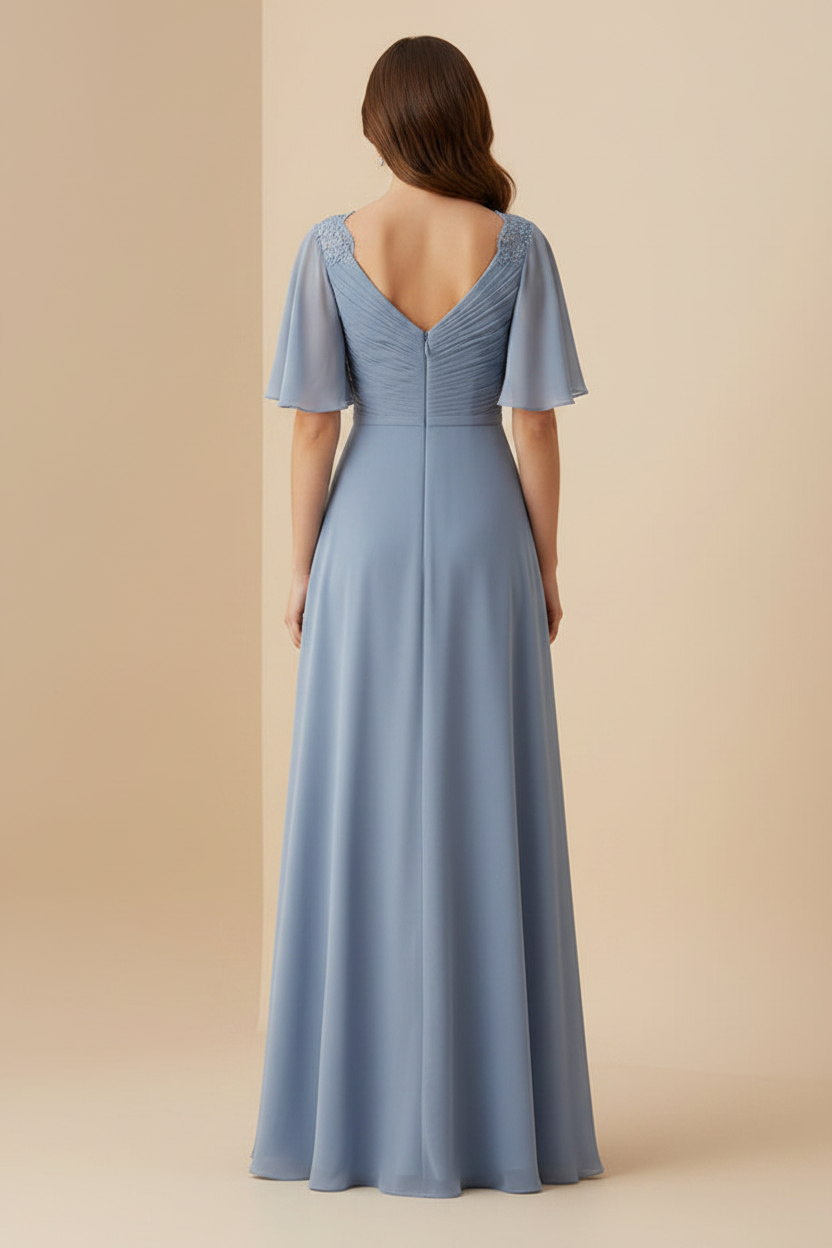 Flutter Sleeve Lace Applique A-Line Gown
