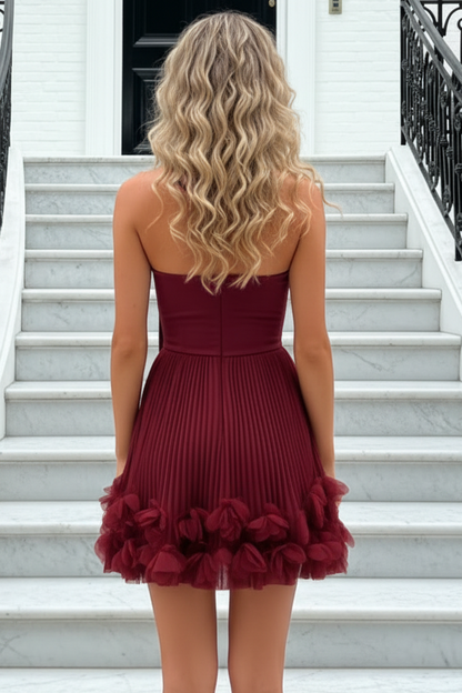 Pleated Maxi Dress with Choker & 3D Flowers