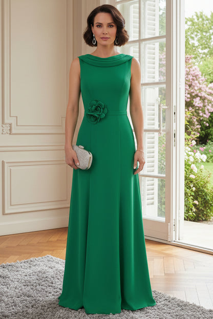 Draped Bateau Neck Sleeveless A-Line Evening Gown