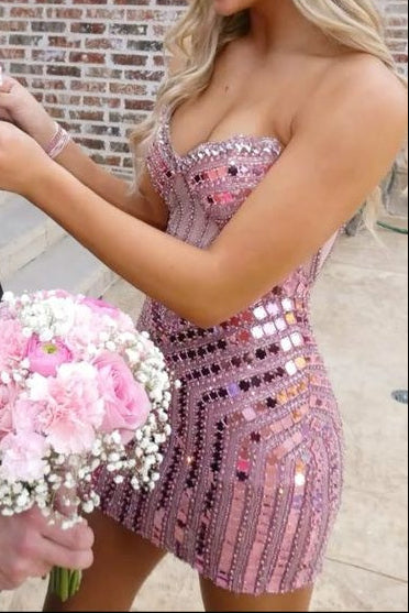 Sequin Rhinestone Corset Bodice Mini Dress