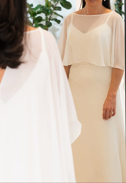 Minimalist Crepe Wedding Dress with Chiffon Cape
