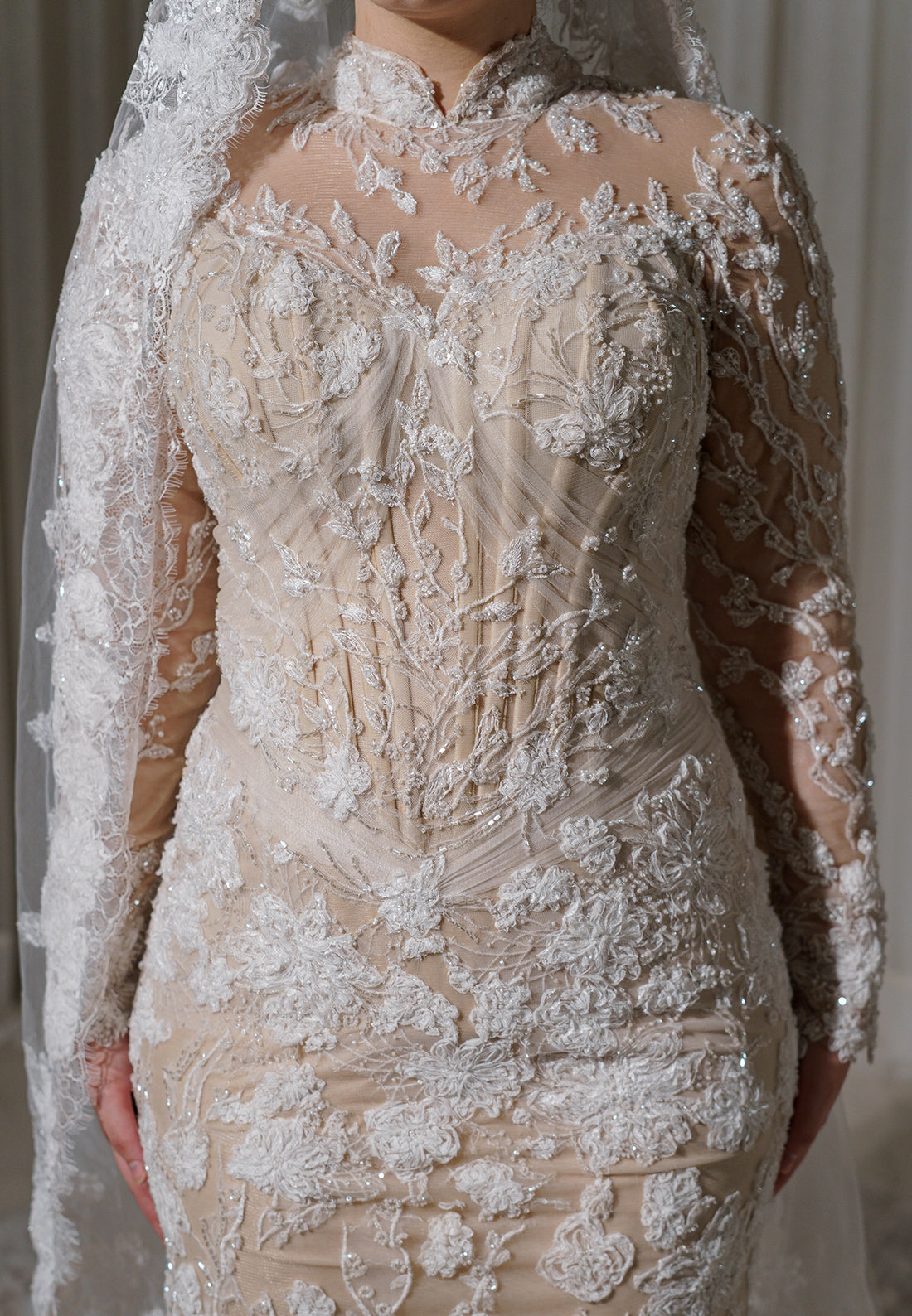 High Neck Lace Long Sleeve Wedding Dress