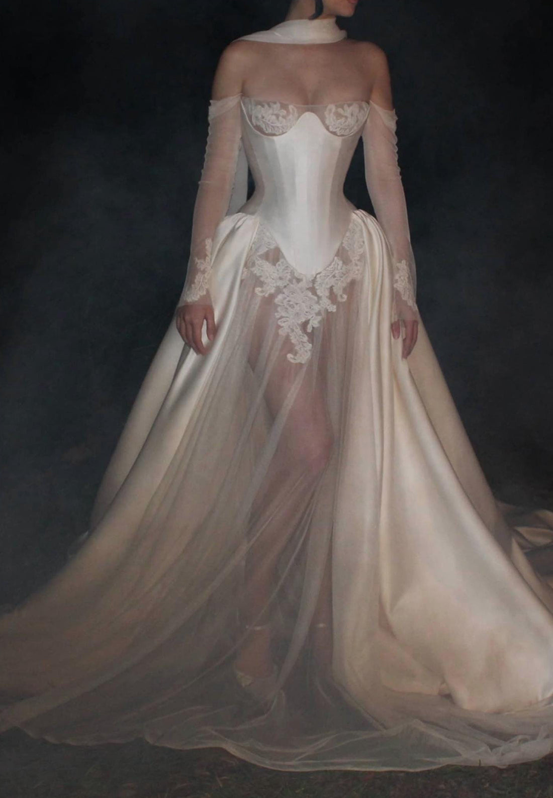 Corset Wedding Gown with Sheer Tulle Front