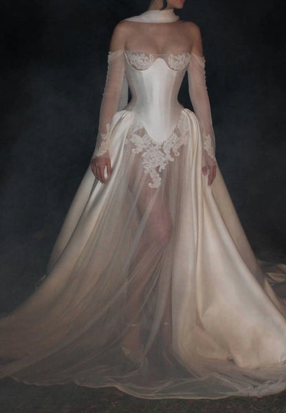 Corset Wedding Gown with Sheer Tulle Front