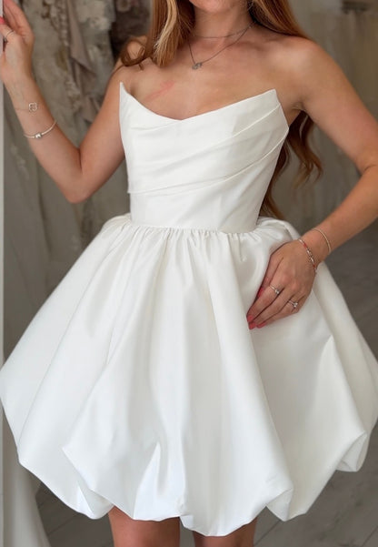 Strapless Pleated Bodice Bubble Mini Dress