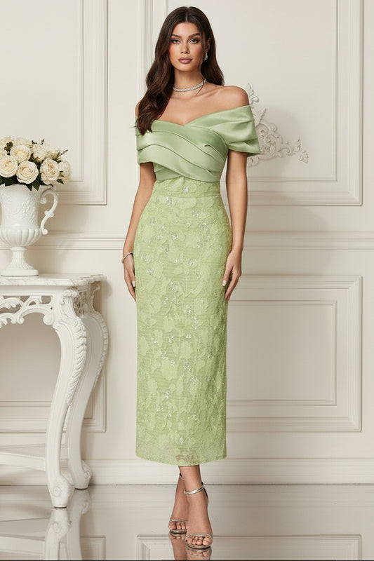 Off-Shoulder Sequin Lace Midi Dress