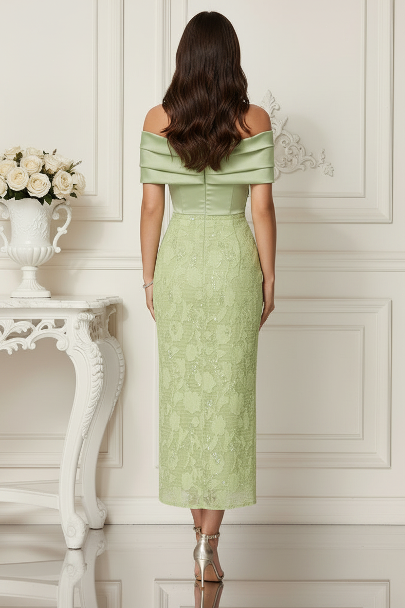 Off-Shoulder Sequin Lace Midi Dress