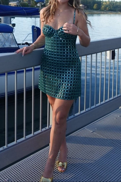 Grid Sequin Bustier Mini Dress