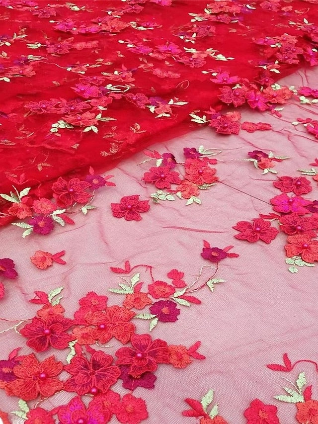 Off-the-Shoulder 3D Floral Tea-Length Dress