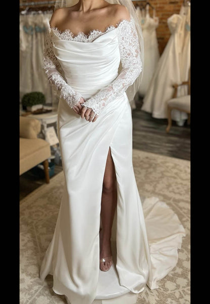 Off-the-Shoulder Lace Long Sleeve Wedding Dress