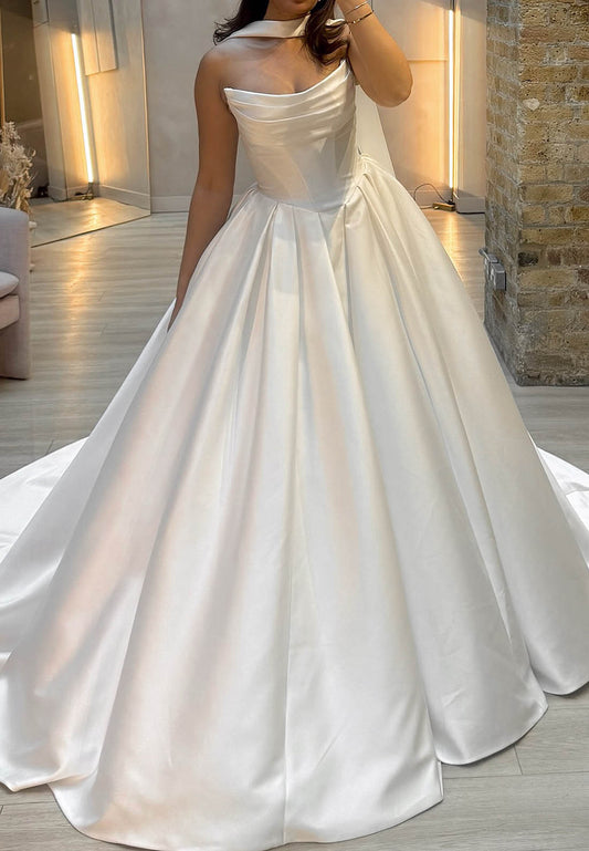 Halter Cowl Neck Satin Ball Gown Wedding Dress
