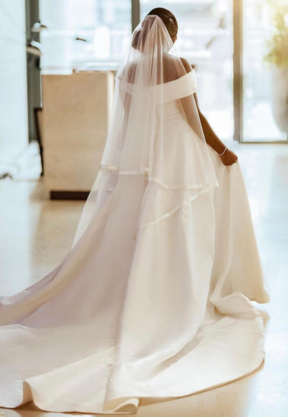 Off-the-Shoulder Satin A-Line Wedding Dress