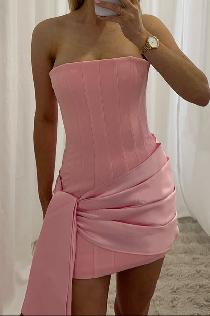 Strapless Satin Corset Mini Dress with Side Drape