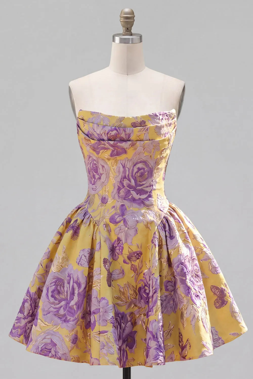 Strapless Floral Jacquard Corset Mini Dress