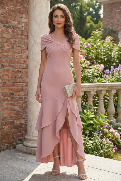 Off-the-Shoulder Tiered High-Low Maxi Dress