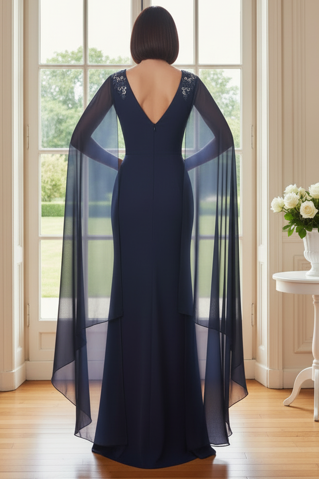 Elegant Bateau Neck Evening Gown with Cape