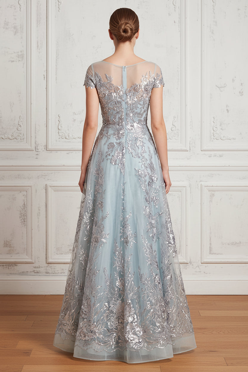 Illusion Lace Applique A-Line Evening Gown