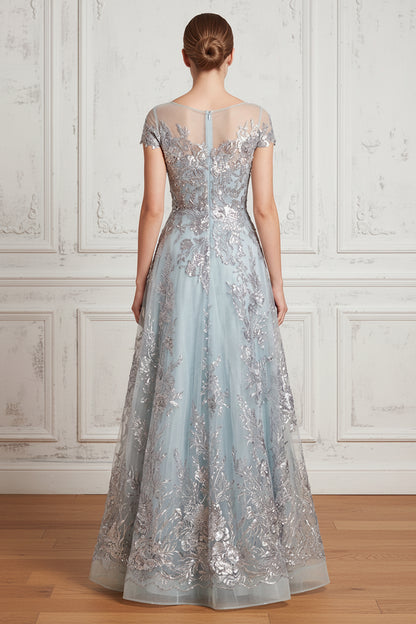 Illusion Lace Applique A-Line Evening Gown