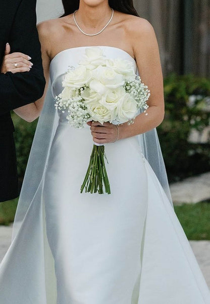 Strapless Satin Column Wedding Dress with Overskirt