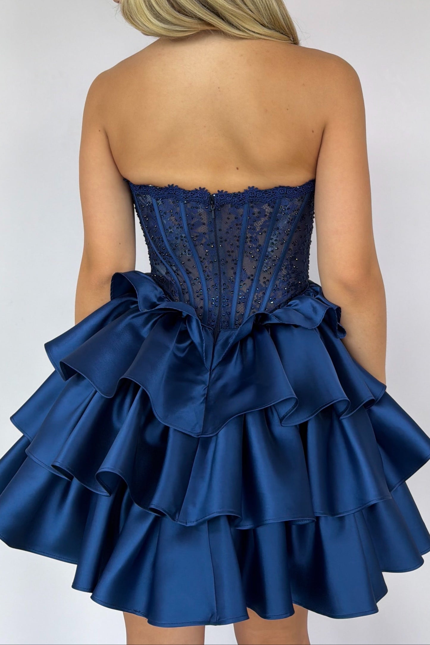 Strapless Corset Mini Dress with Tiered Ruffle Skirt