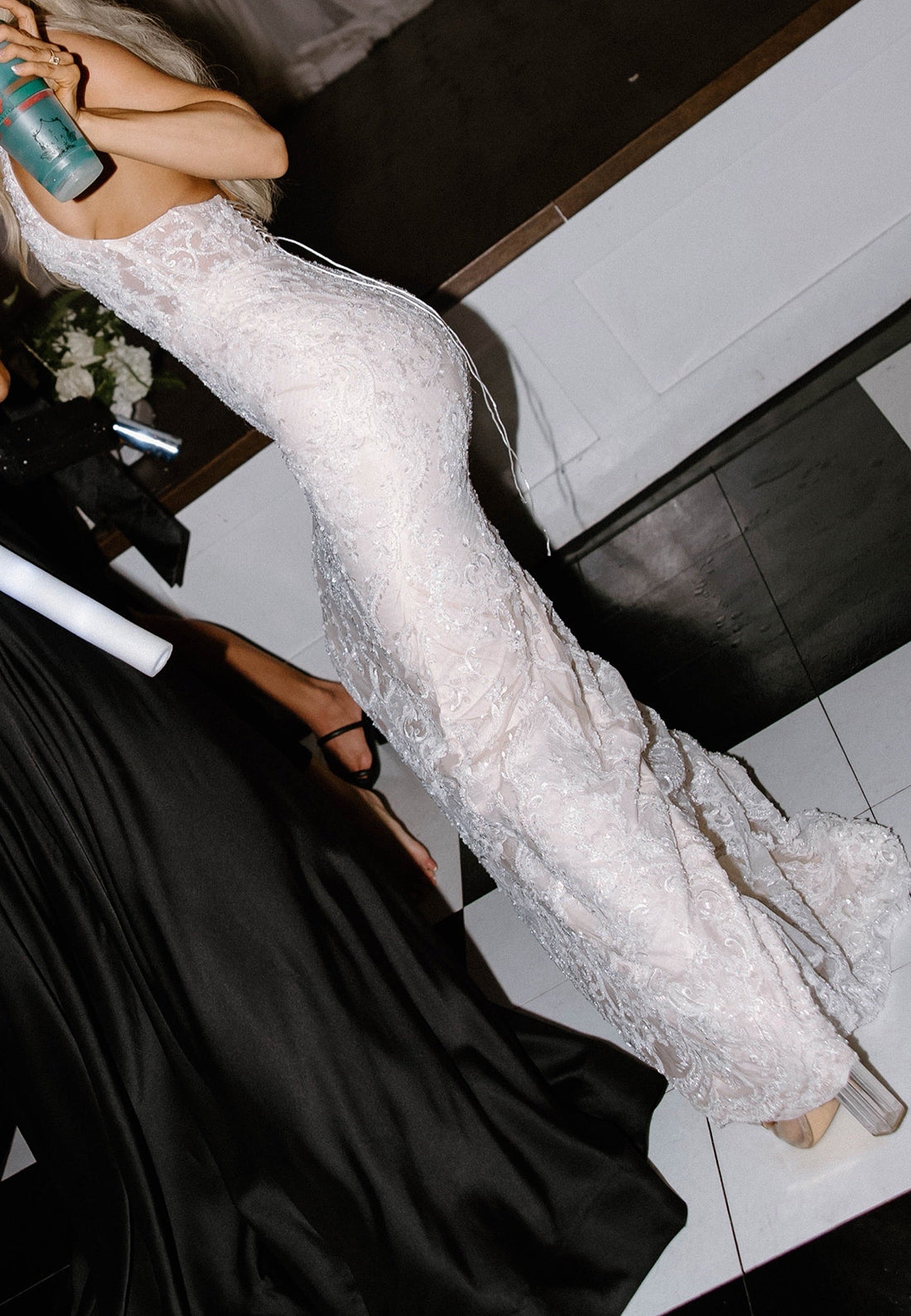 Halter Plunging V-Neck Beaded Lace Wedding Dress