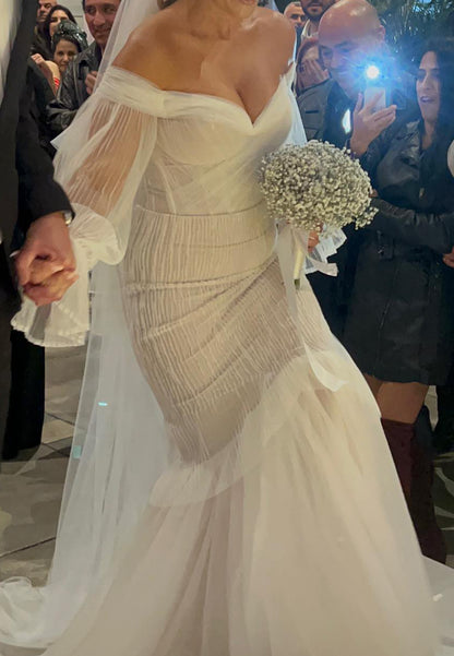 Off-the-Shoulder Mermaid Wedding Dress with Long Sleeves