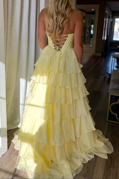 Tiered Ruffle Halter Corset Ball Gown
