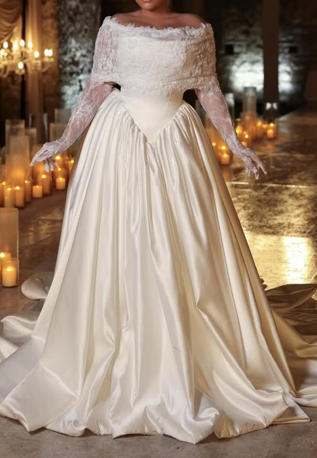 Lace Off-Shoulder Ball Gown Wedding Dress