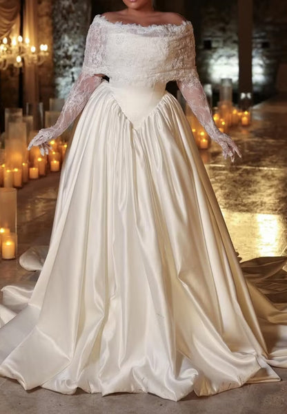 Lace Off-Shoulder Ball Gown Wedding Dress