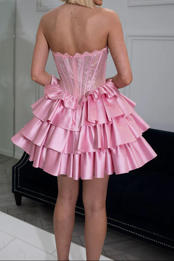 Corset Tiered Ruffle Mini Homecoming Dress