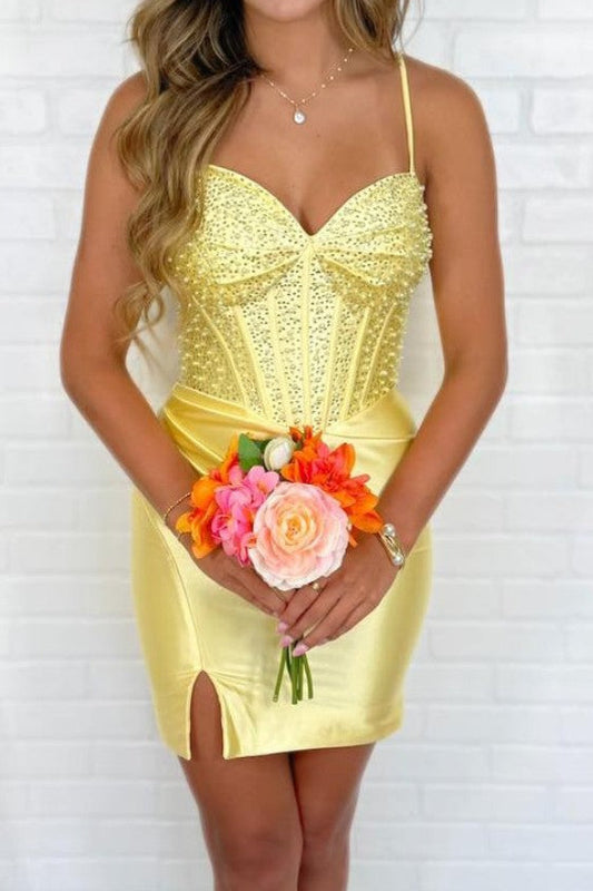 Corset Rhinestone Satin Bodycon Mini Dress