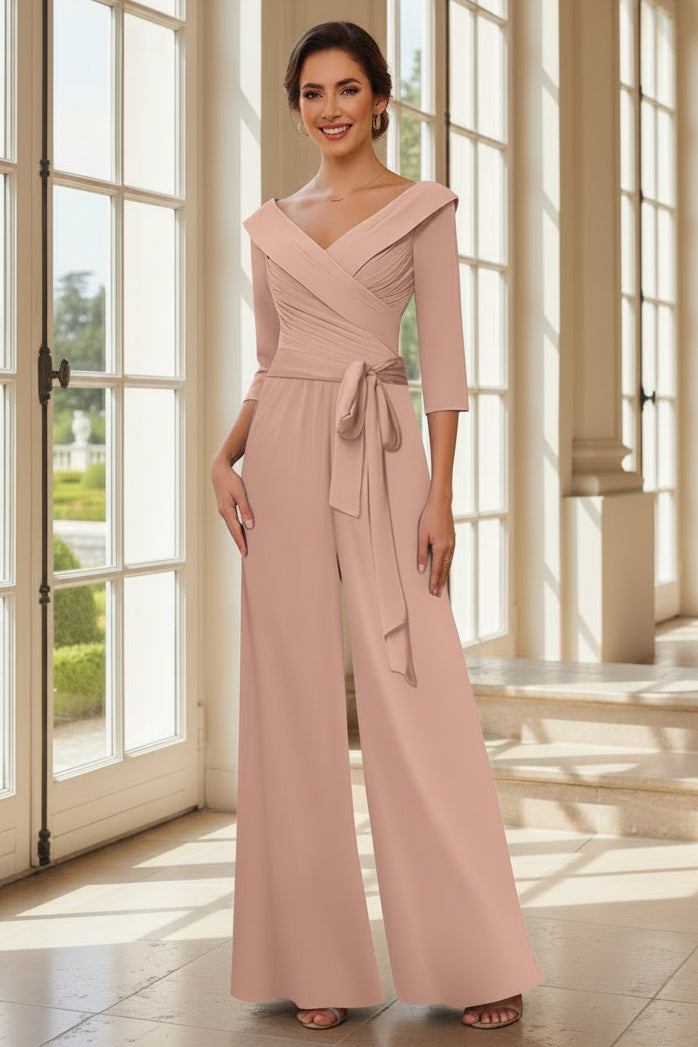 Elegant Off-the-Shoulder Wide-Leg Jumpsuit with Sash