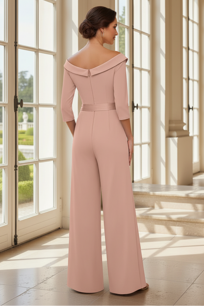 Elegant Off-the-Shoulder Wide-Leg Jumpsuit with Sash