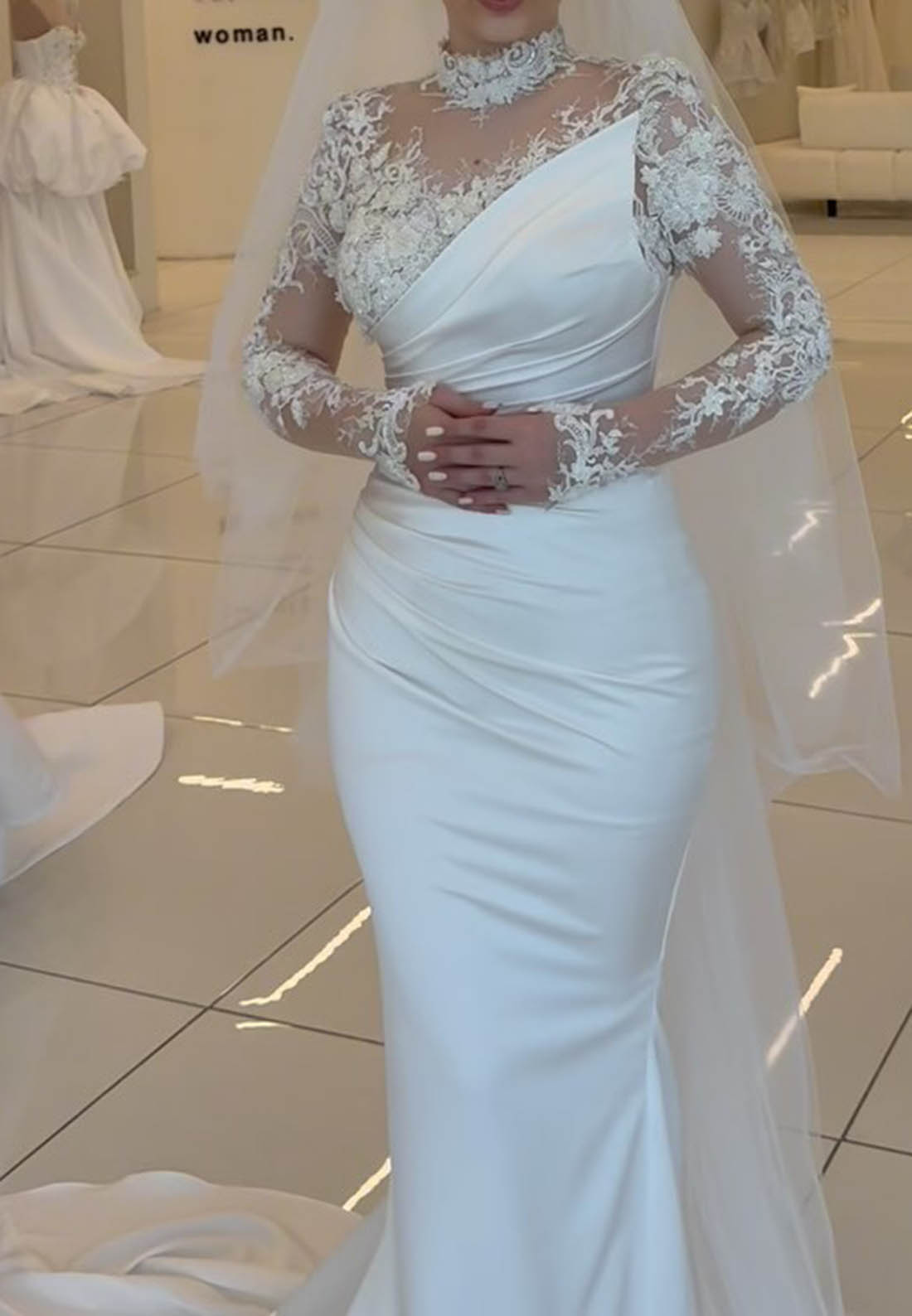 Convertible Ruched Mermaid Wedding Dress with Topper