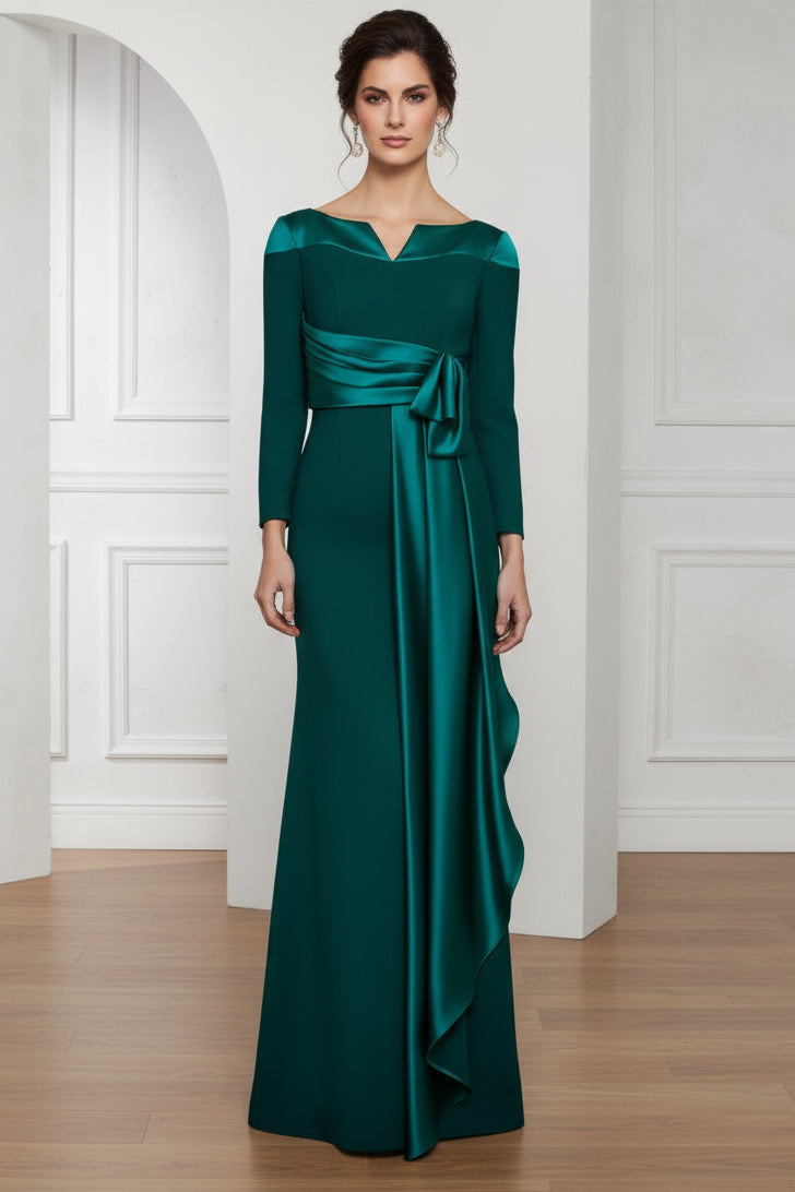 Draped Long Sleeve Formal Gown
