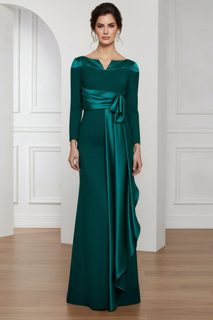 Draped Long Sleeve Formal Gown