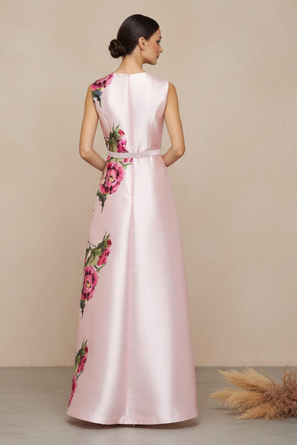 Sleeveless Floral Bateau Jumpsuit with Overskirt