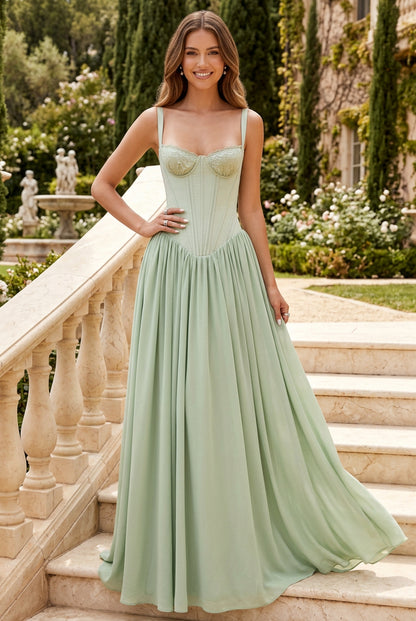 Corset Maxi Dress with Lace-Up Back