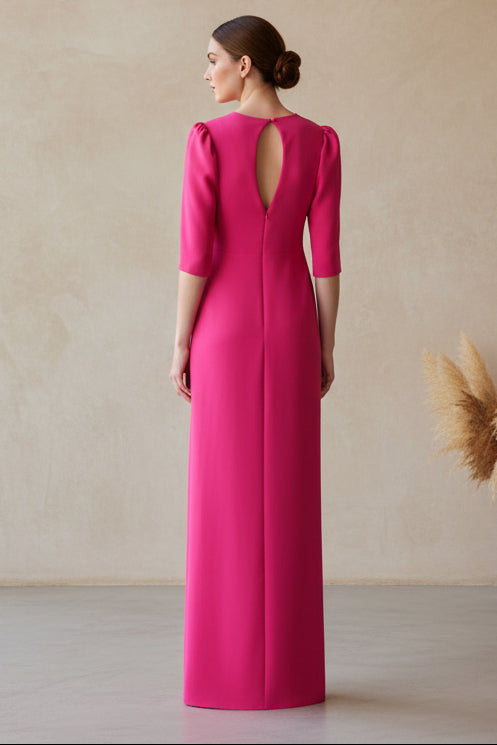 Ruched V-Neck Column Evening Gown