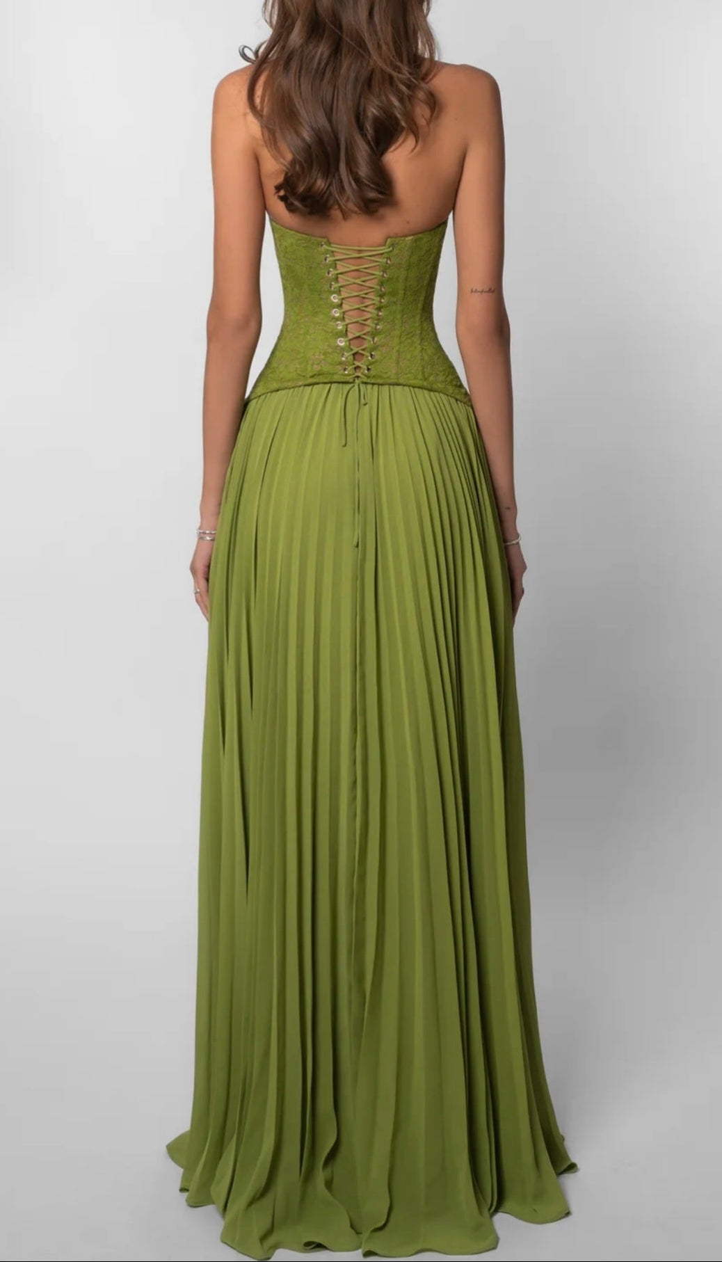 Lace Corset Pleated Maxi Dress