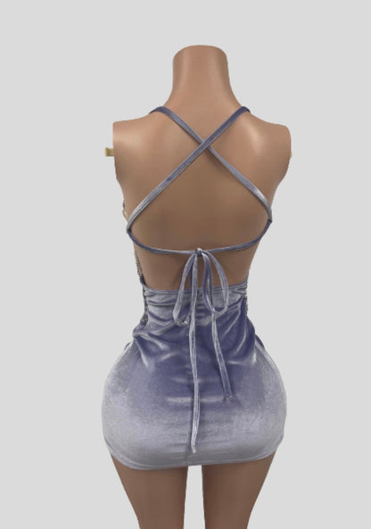 Beaded Corset Velvet Ruched Mini Dress